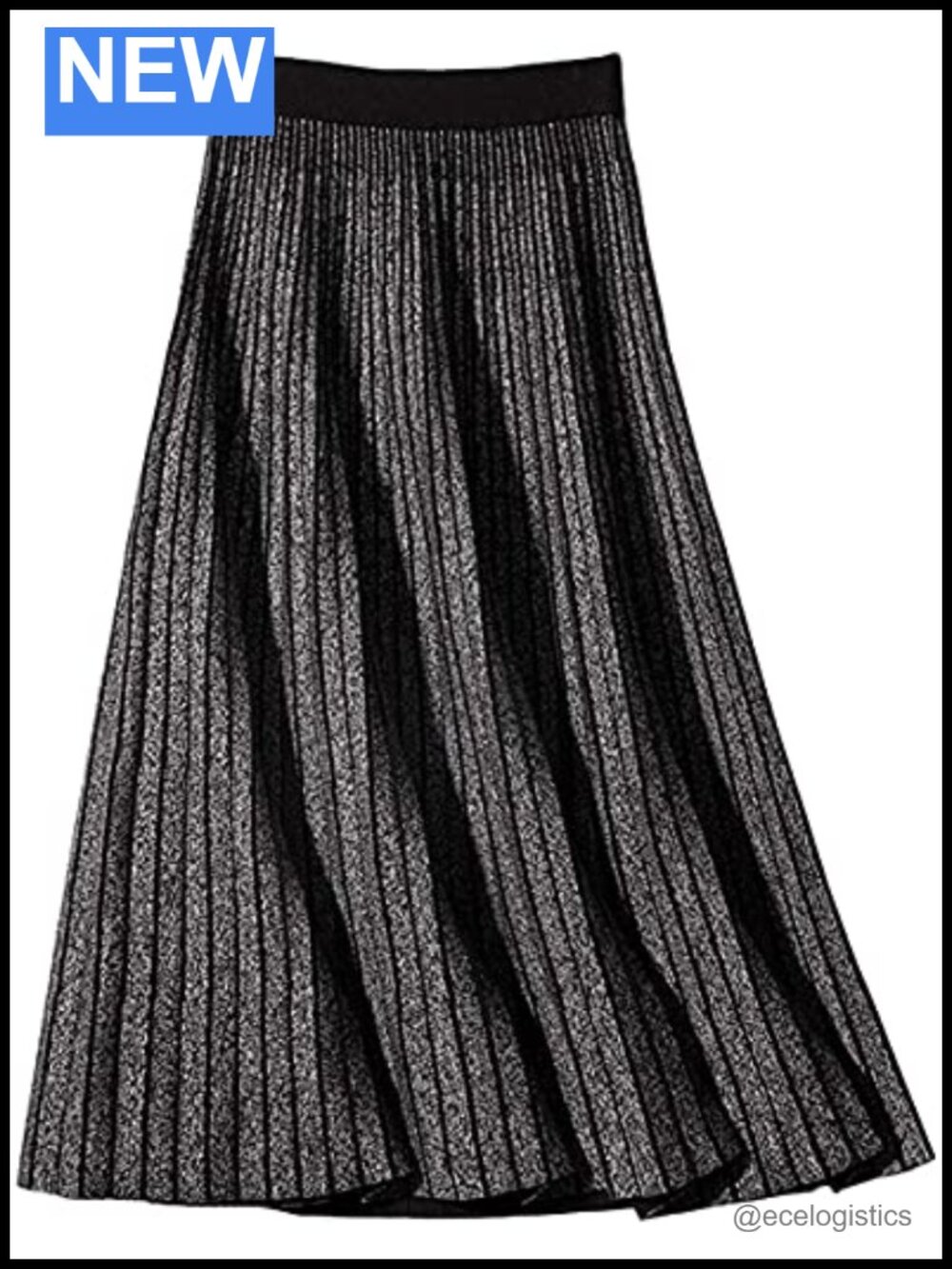 Women's Winter Reversible Stretchy Waist Knitted A-Line Pleated Midi Skirt